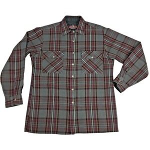Backpacker Vintage Flannel Shirt Men's M 44" Long Sleeve Gray Plaid Work Wear